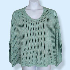 Big Buddha Green-Blue Metallic Open Knit Poncho Sweater